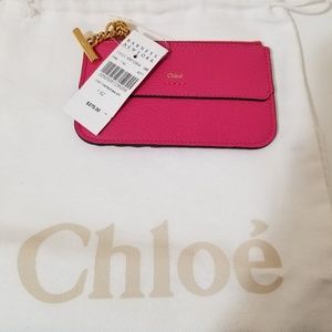 Chloe Drew Pink Card Case ZipTop w/ Slots Lambskin